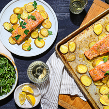 Bobby Flay's Sheet Pan Salmon with Roasted Potatoes and Creamy Meyer Lemon Dressing-image