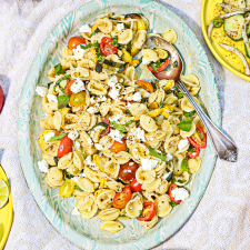 "The Summer Pasta Salad" with Summer Squash, Tomatoes, and Lemon Shallot Dressing-image