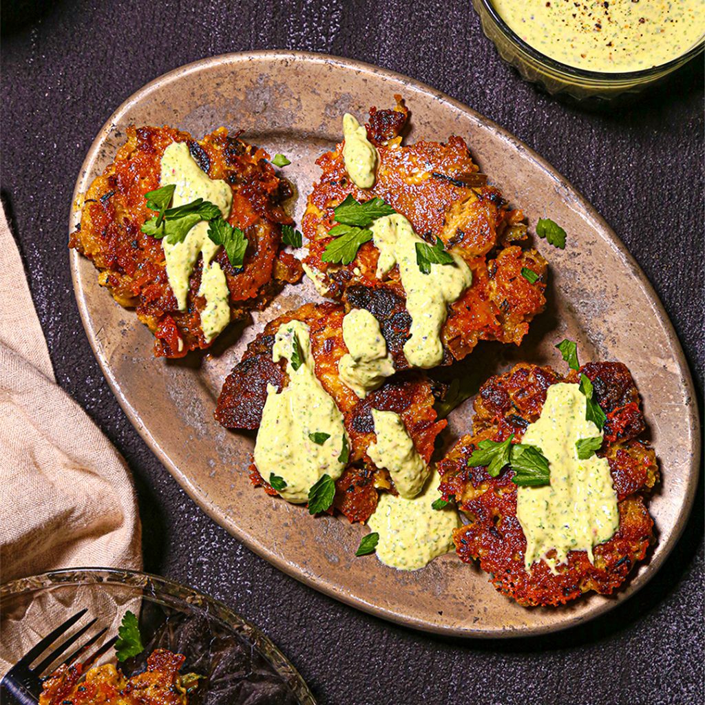 Leftover Stuffing Cakes with Chimichurri Yogurt - Misfits Market