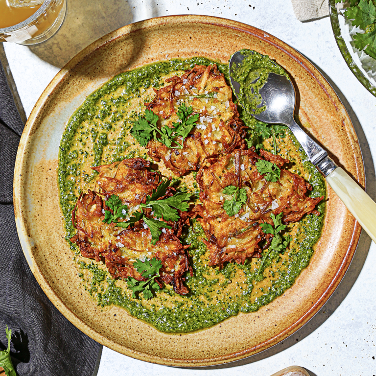 Bobby Flay's Potato and Leek Pancakes with Roasted Jalapeño Pesto ...