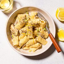 One Pot Lemony Rigatoni Alfredo with Mushrooms and Peas-image
