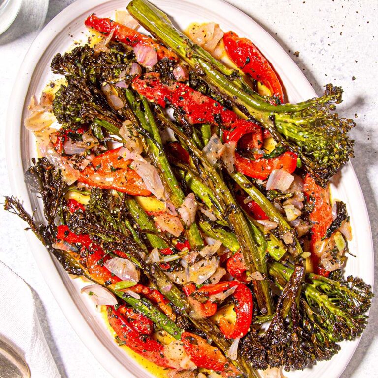 Bobby Flay's PanRoasted Broccolini with Roasted Peppers, Shallots, and